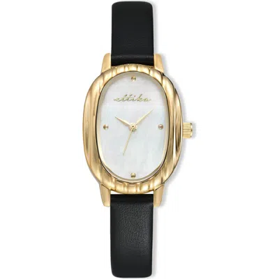 Ettika Mother-of-pearl Oval Leather Strap Watch In Black