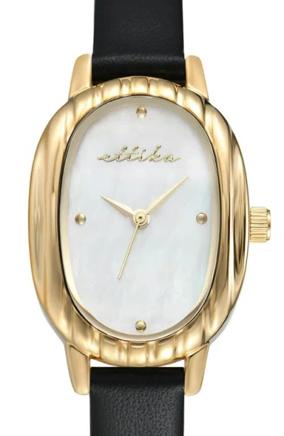 Ettika Mother-of-pearl Oval Leather Strap Watch In Black
