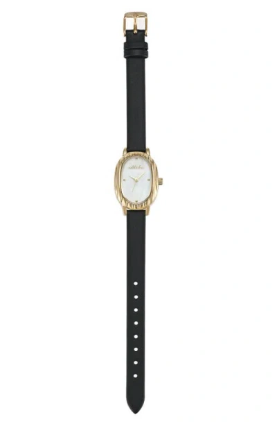 Ettika Mother-of-pearl Oval Leather Strap Watch In Black