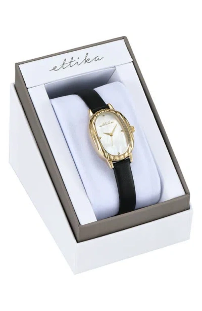 Ettika Mother-of-pearl Oval Leather Strap Watch In Black