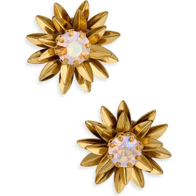 Deepa Gurnani Aretha Crystal Flower Stud Earrings In Gold