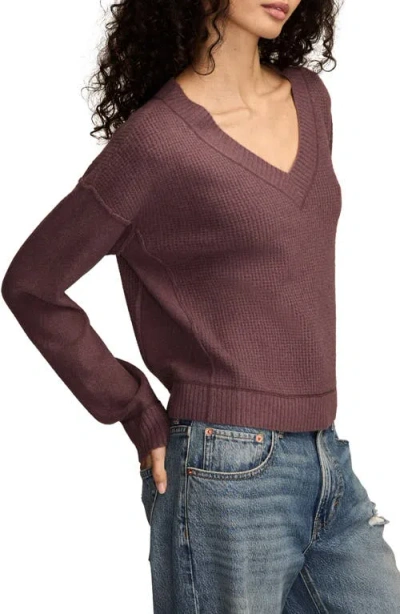 Lucky Brand Women's Waffle V-neck Sweater In Burgundy