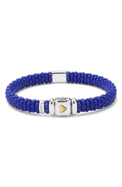 Lagos Two-tone Matte Black Ceramic Diamond Bracelet In Blue