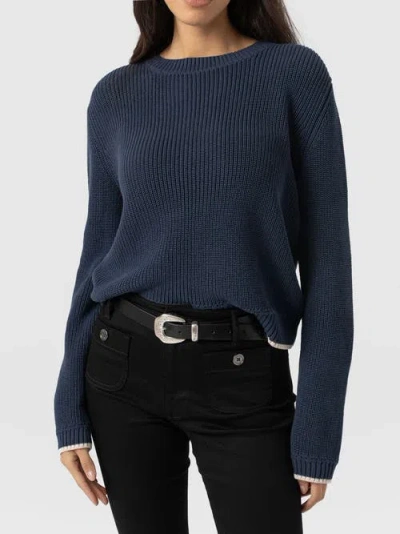 Saint And Sofia Saint + Sofia Remy Crop Sweater In Blue