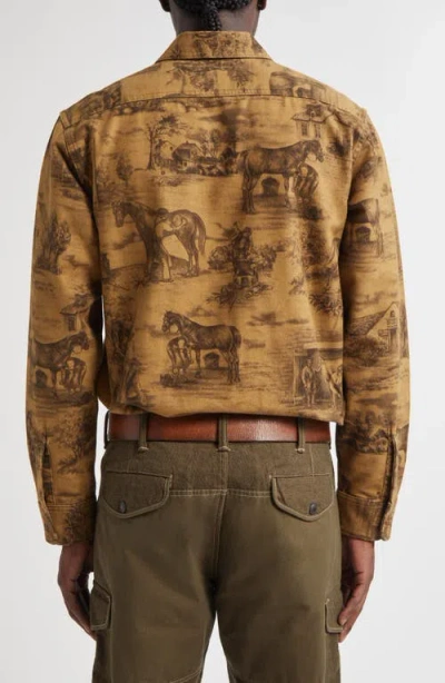 Double Rl Ranch Print Cotton Moleskin Button-up Shirt In Brown