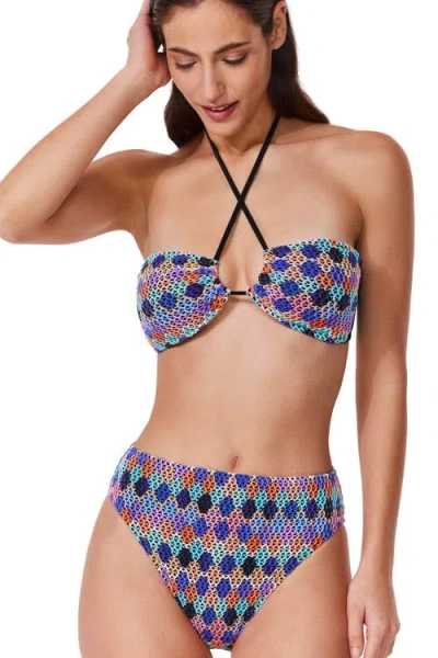Profile By Gottex Retro Riviera Bandeau Halter Netted Crochet Bikini Top In Multi