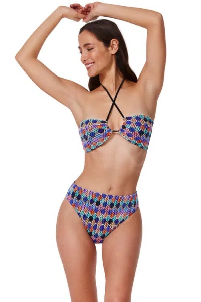 Profile By Gottex Retro Riviera Bandeau Halter Netted Crochet Bikini Top In Multi