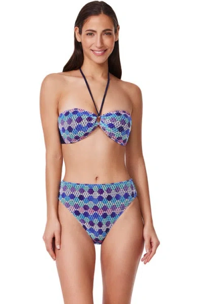 Profile By Gottex Retro Riviera Bandeau Halter Netted Crochet Bikini Top In Multi