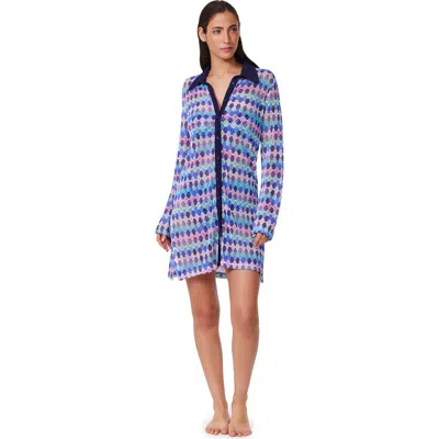 Profile By Gottex Retro Riviera Netted Crochet Buttoned Tunic Cover-up In Multi