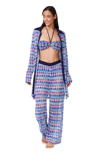 Profile By Gottex Retro Riviera Netted Crochet Buttoned Tunic Cover-up In Multi