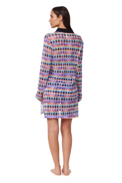 Profile By Gottex Retro Riviera Netted Crochet Buttoned Tunic Cover-up In Multi