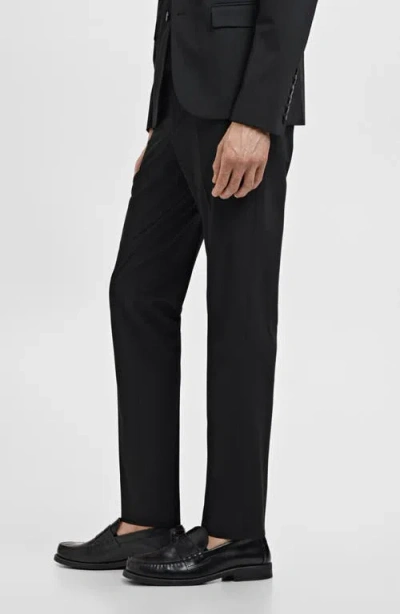 Mango Slim Fit Flat Front Pants In Black
