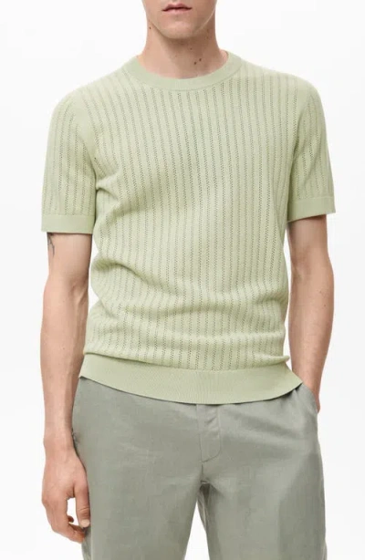 Mango Men's Striped Openwork Cotton T-shirt In Green