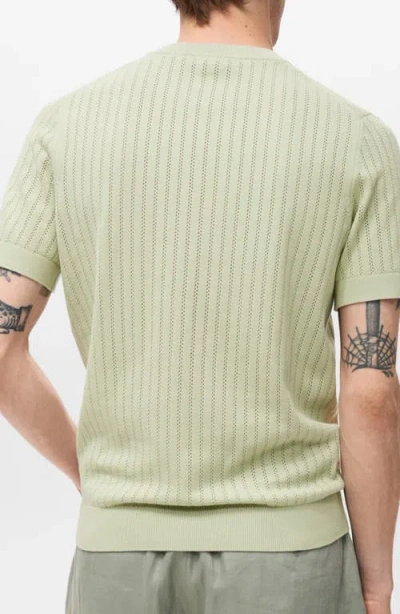 Mango Men's Striped Openwork Cotton T-shirt In Green