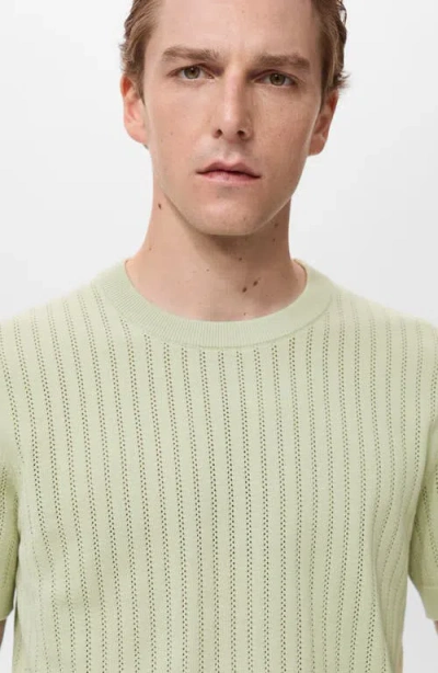 Mango Men's Striped Openwork Cotton T-shirt In Green