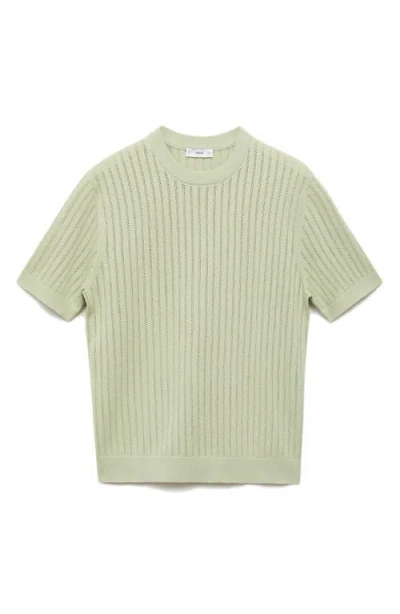 Mango Men's Striped Openwork Cotton T-shirt In Green