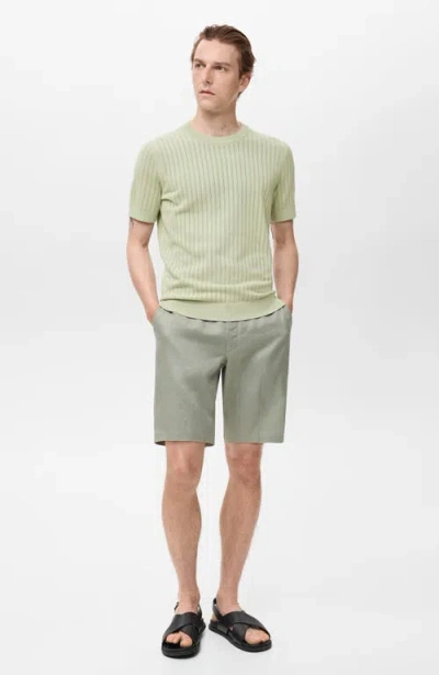 Mango Men's Striped Openwork Cotton T-shirt In Green