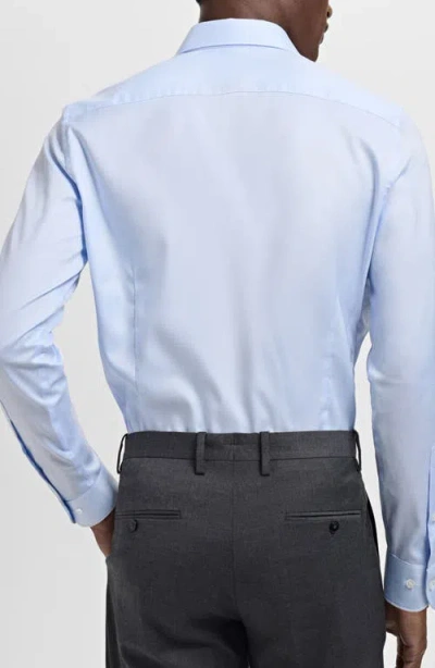 Mango Slim Fit Structured Cotton Button-up Shirt In Blue