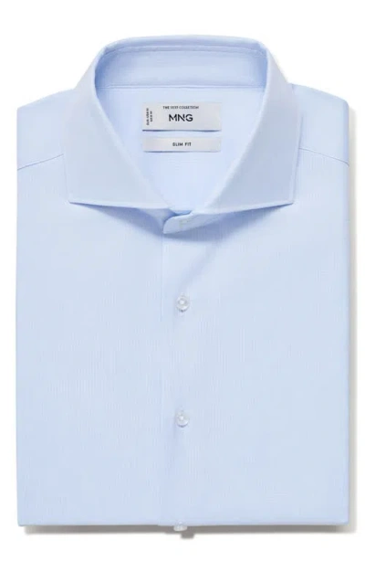 Mango Slim Fit Structured Cotton Button-up Shirt In Blue