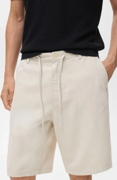 Mango Textured Drawstring Shorts In Neutral