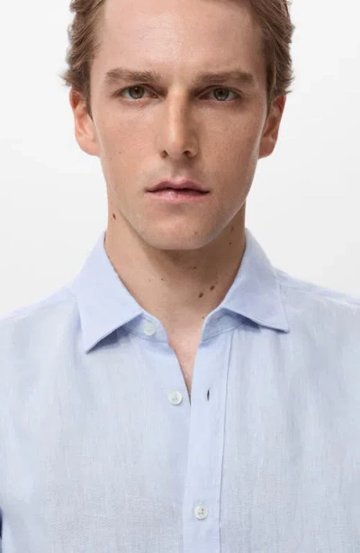 Mango Regular Fit Linen Button-up Shirt In Blue