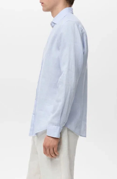 Mango Regular Fit Linen Button-up Shirt In Blue