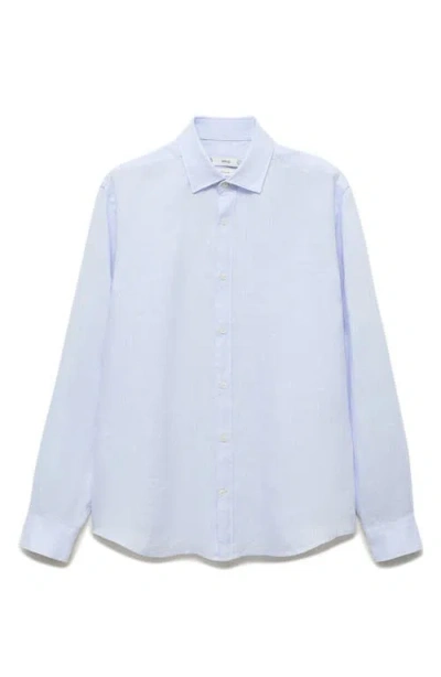 Mango Regular Fit Linen Button-up Shirt In Blue