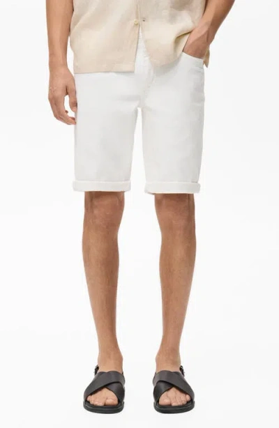Mango Slim Fit Flat Front Bermuda Chino Shorts In White