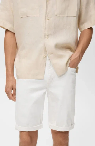 Mango Slim Fit Flat Front Bermuda Chino Shorts In White