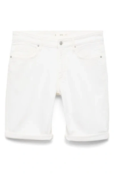 Mango Slim Fit Flat Front Bermuda Chino Shorts In White