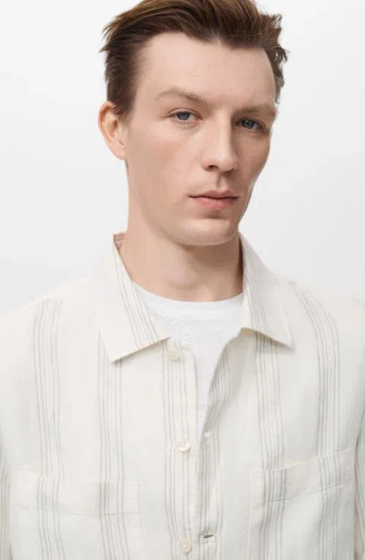 Mango Stripe Linen Overshirt In White