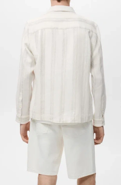 Mango Stripe Linen Overshirt In White