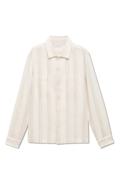 Mango Stripe Linen Overshirt In White