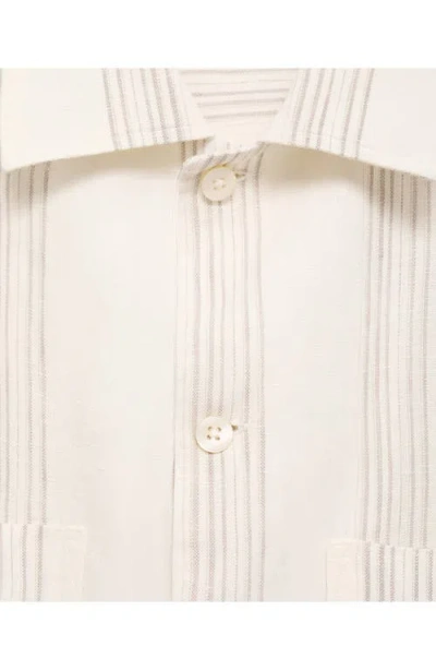 Mango Stripe Linen Overshirt In White