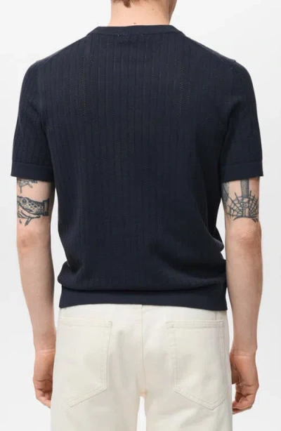 Mango Openwork Stripe Cotton Top In Blue