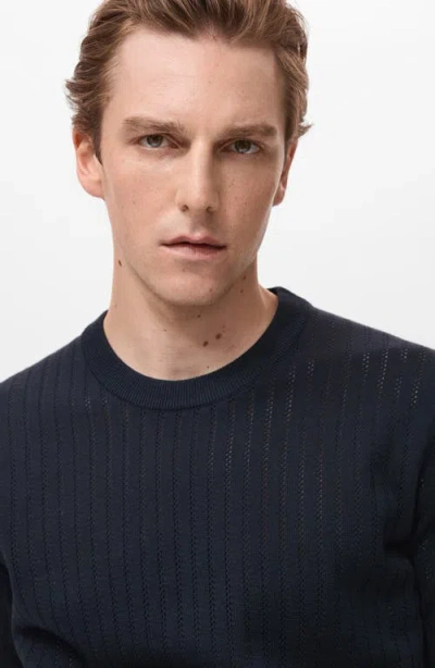 Mango Openwork Stripe Cotton Top In Blue