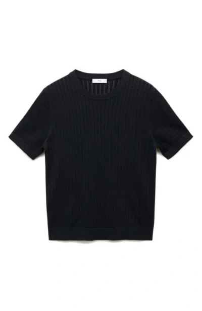 Mango Openwork Stripe Cotton Top In Blue