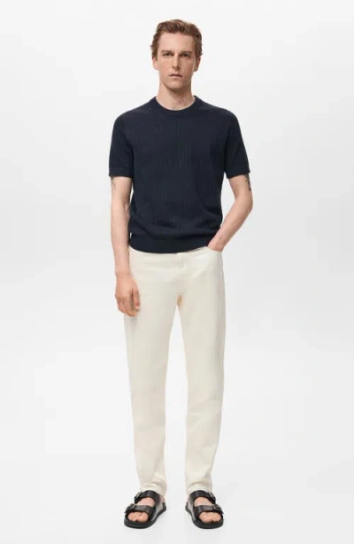 Mango Openwork Stripe Cotton Top In Blue