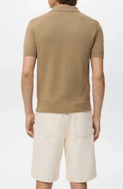 Mango Openwork Zip Polo In Neutral