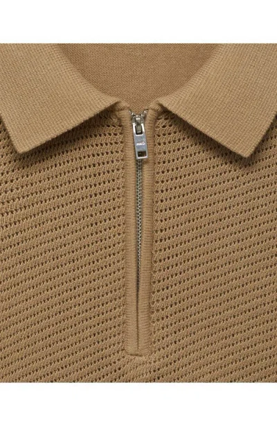 Mango Openwork Zip Polo In Neutral
