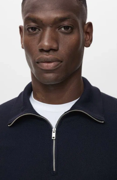 Mango Men's Zipper Collar Microstructure Sweater In Blue