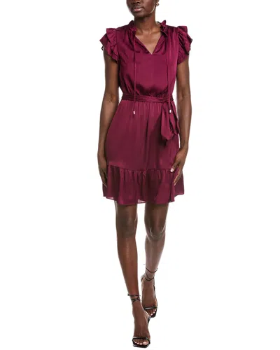 Anne Klein Tie Waist Mini Dress In Burgundy