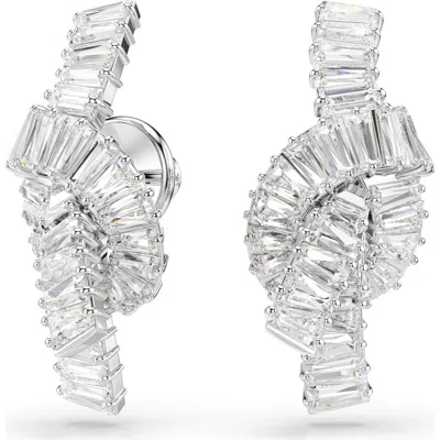 Swarovski Matrix Rhodium Plated Baguette Cut Earrings In Metallic