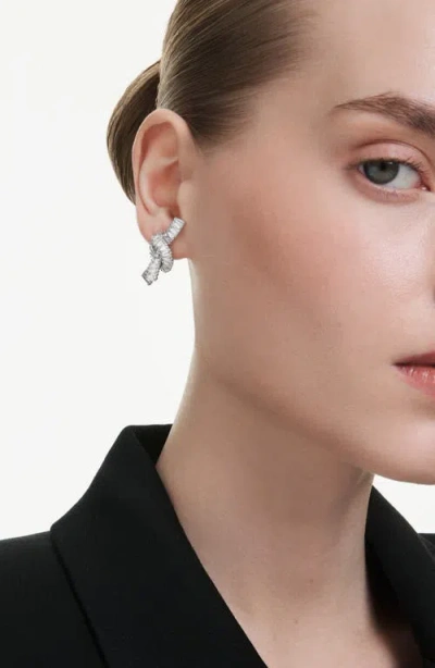 Swarovski Matrix Rhodium Plated Baguette Cut Earrings In Metallic