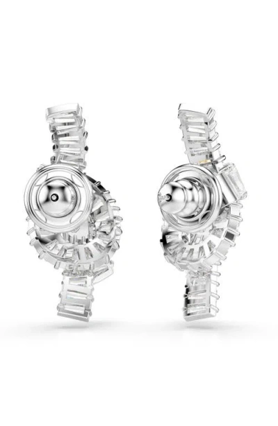 Swarovski Matrix Rhodium Plated Baguette Cut Earrings In Metallic