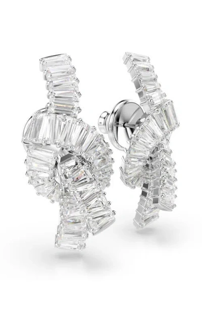 Swarovski Matrix Rhodium Plated Baguette Cut Earrings In Metallic