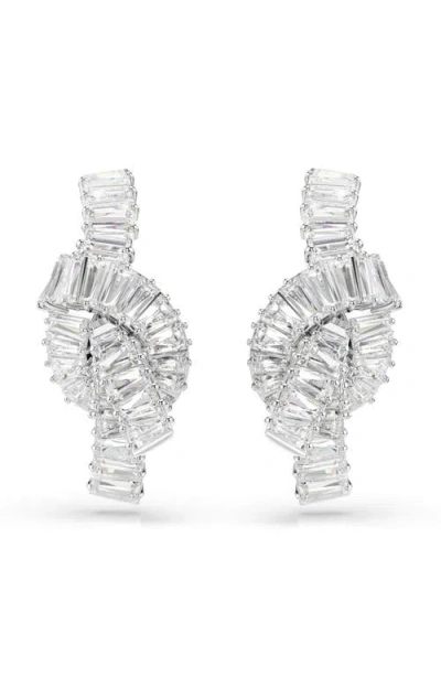 Swarovski Matrix Rhodium Plated Baguette Cut Earrings In Metallic