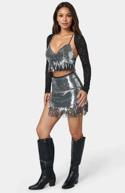 Bebe Sequins Mini Skort In Silver