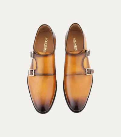 Ace Marks Kurt Plain Toe Monkstrap In Brown