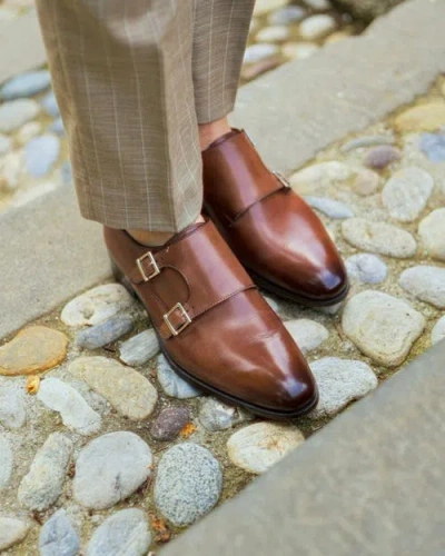 Ace Marks Kurt Plain Toe Monkstrap In Brown